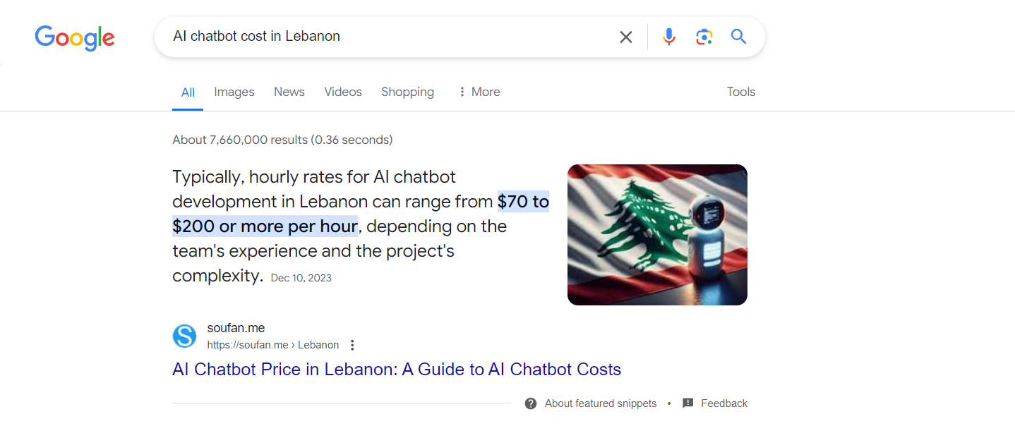 Ranking in Lebanon for keyphrase AI chatbot cost in Lebanon