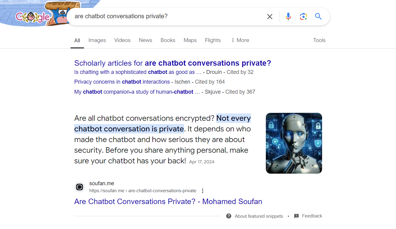 Google search result about chatbot privacy